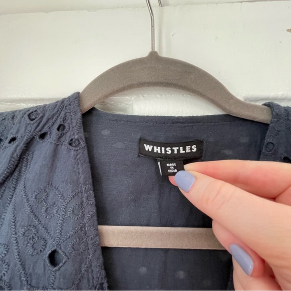 NWOT Whistles Zoe Eyelet Jumpsuit Navy Blue Front Zip Sz Small $279 - Picture 9 of 12